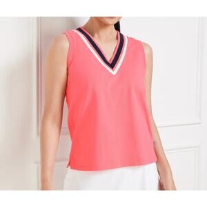 T by Talbots Coral Pink V-Neck Sleeveless Womens'  Tank Top XL NWT Striped Trim
